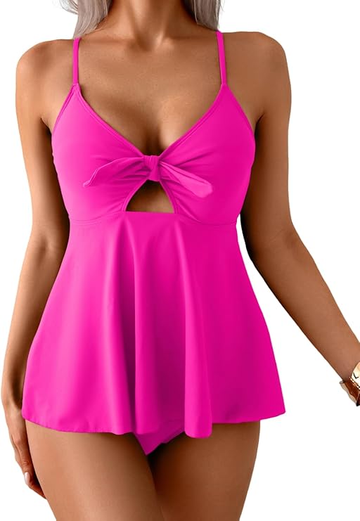 Tummy control tankini set full-length on model