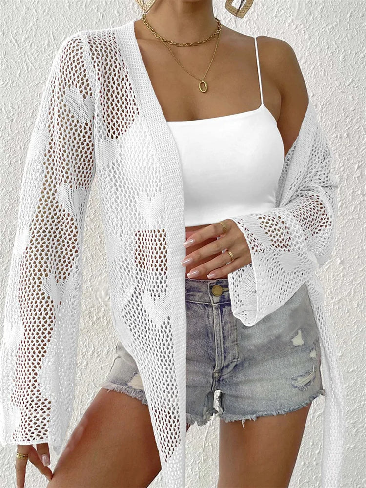 Beach cover-up top shown on model