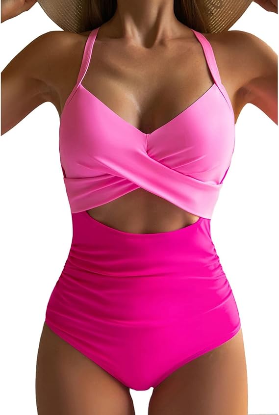 One-piece swimsuit in rose red