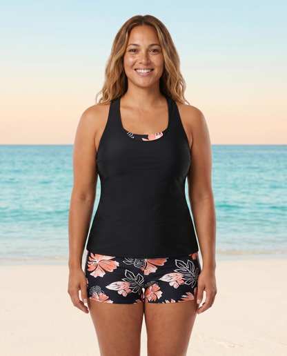 Purple 3-piece beach tankini set, front view