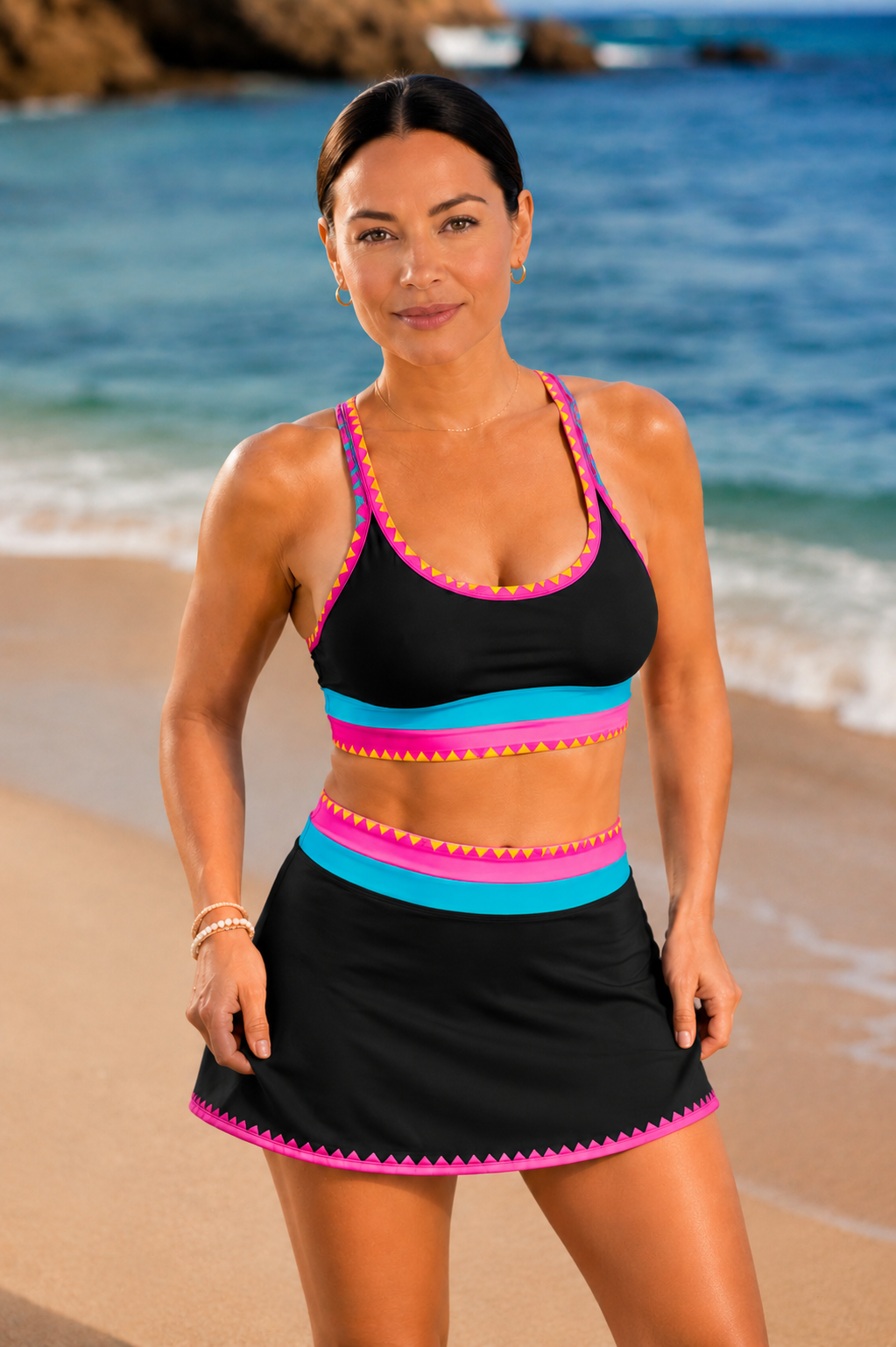 Purple 3-piece bikini set, front view