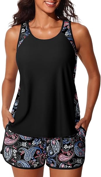 Swim dress tankini set full-length on model