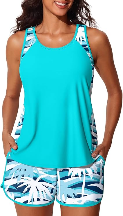 Swim dress tankini set shown on model