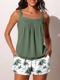 Swim dress tankini set shown on model