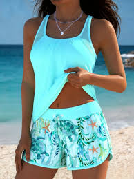 Swim dress tankini set full-length on model