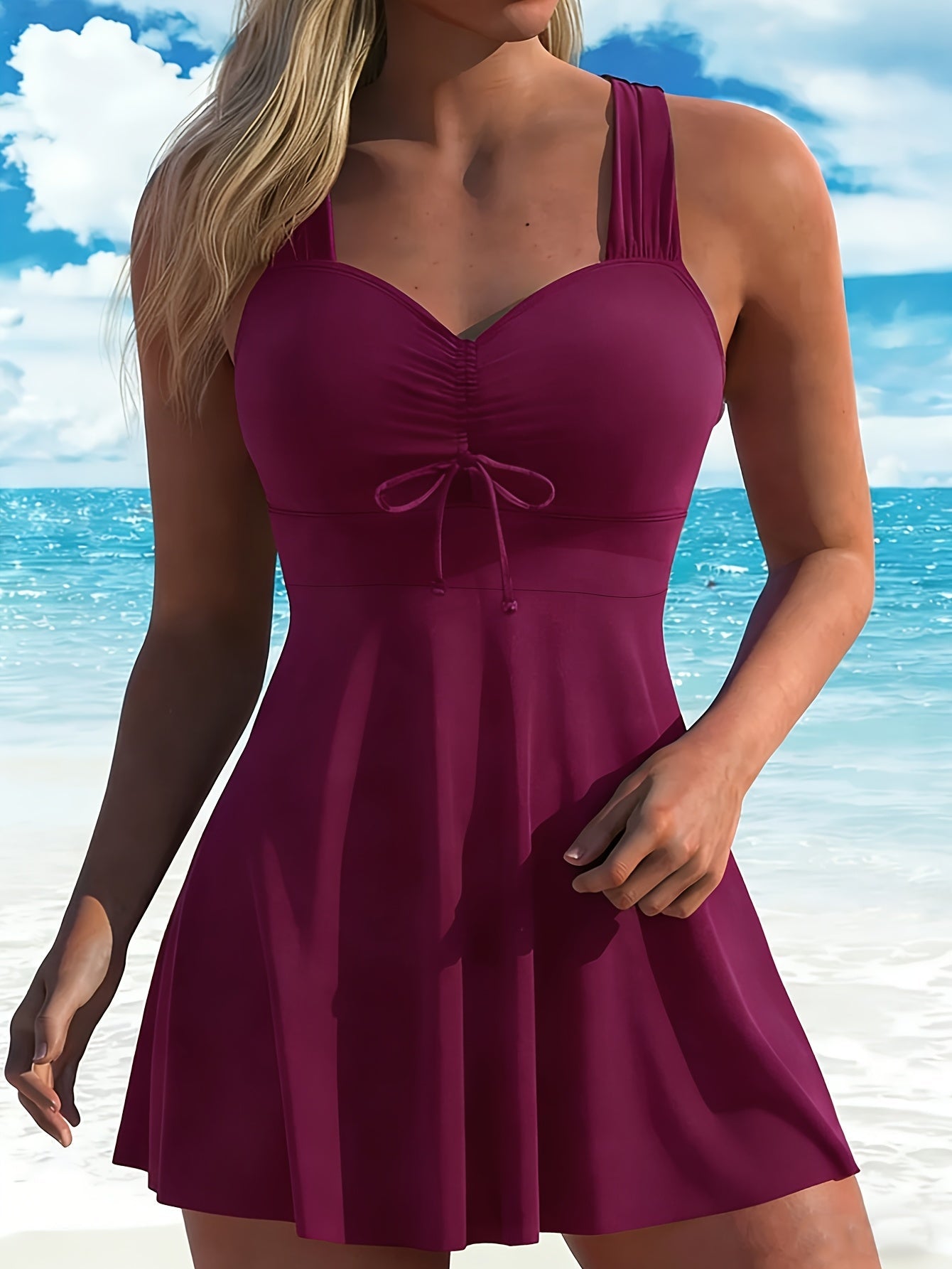 Swim dress tankini set shown on model