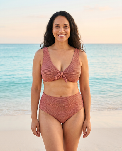 Peach high-waist bikini set, front view