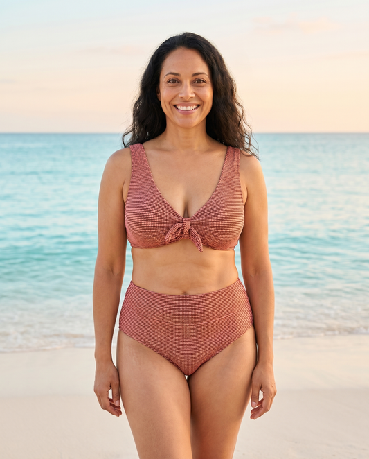 Peach high-waist bikini set, front view
