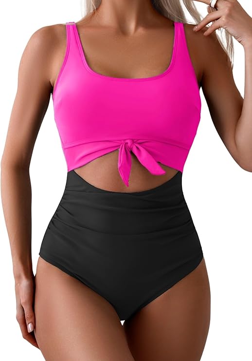 One-piece swimsuit in hot pink