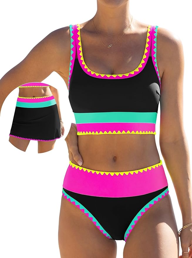 High-waisted bikini set shown on model