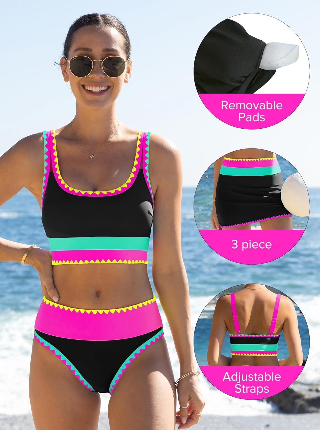 High-waisted tummy control bikini set full-length on model