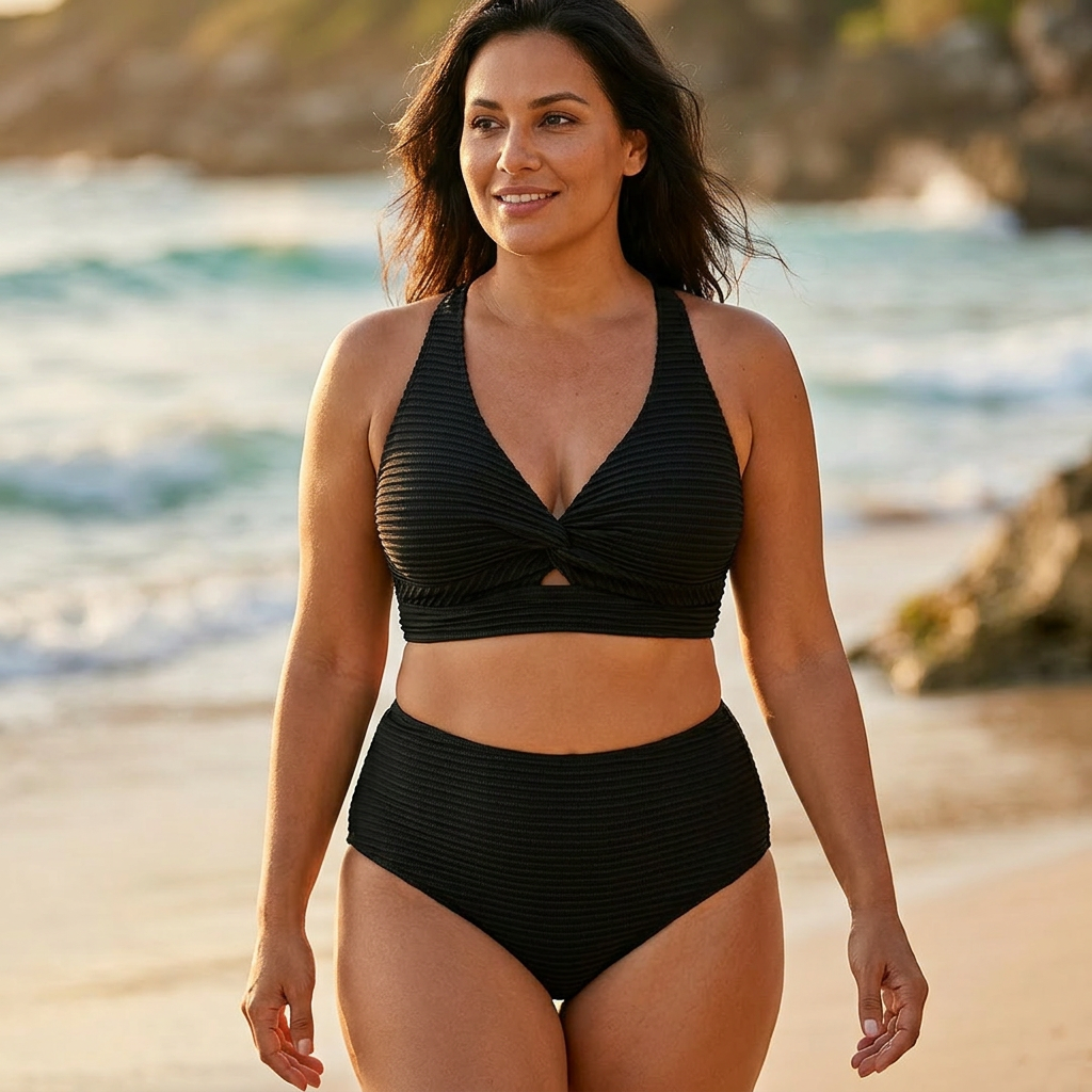High-waisted bikini set in beige