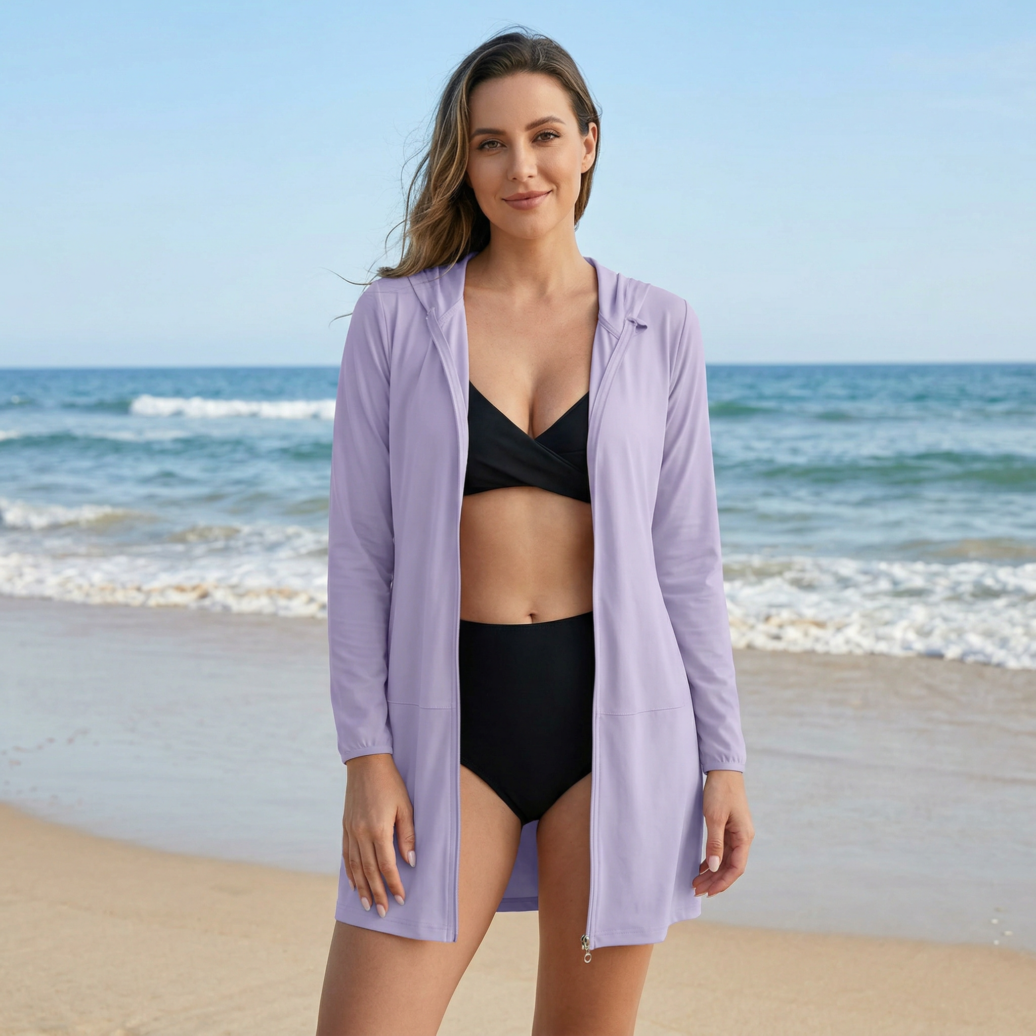 Beach cover-up shown on model